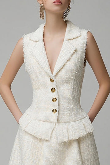 Ivory A Line Notched Lapel Knee-Length Work Dress